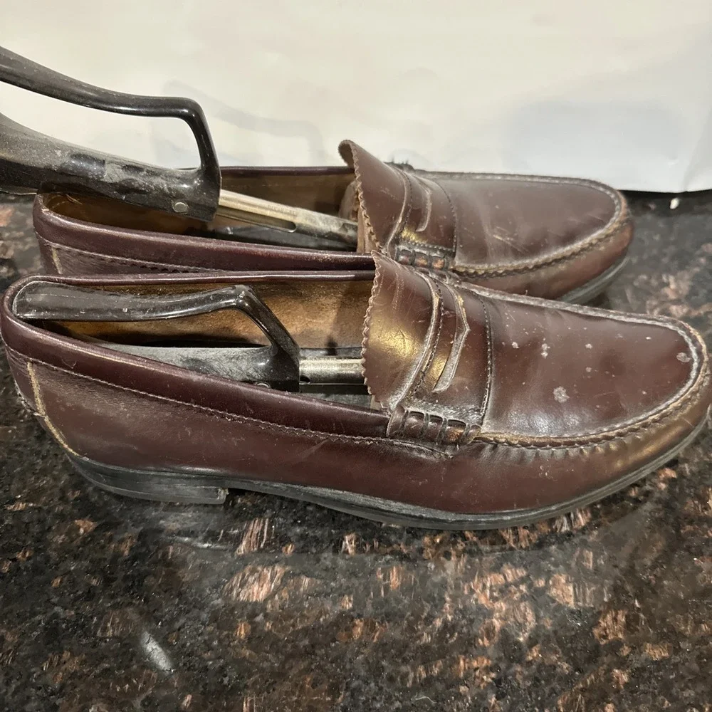 Vintage Brown Leather Penny Loafers Mens 10.5D Comfort Slip On Dress Shoes